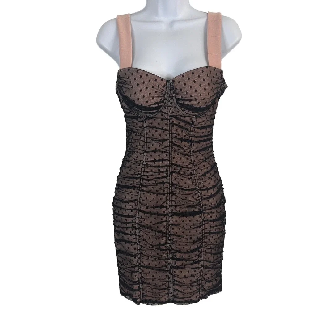 Haute Monde | Dresses | Nwot Haute Monde Womens S Polka Dot Mesh Ruched  Corset Mini Dress Black Glam | Poshmark
